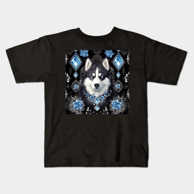 Husky Pattern Kids T-Shirt by Enchanted Reverie